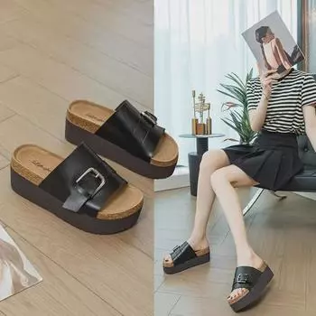 Женская пляжная обувь в стиле ретро 2024: Универсальный стиль для активного отдыха, толстая подошва для увеличения высоты на 7 см Size 39