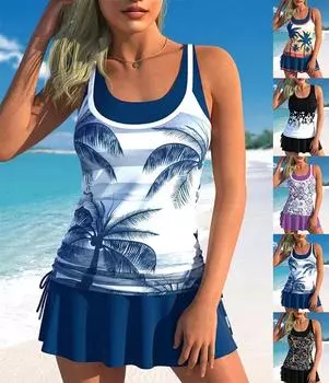 Женская пляжная одежда Coconut Seaside Printed Halter Женский купальник Tankini из двух частей бикини Пляжная одежда S-6XL S