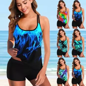 Женская пляжная одежда для плавания Rainbow Fire Лето Танкини Монокини Купальники Купальный костюм Комплект бикини из двух предметов Купальники женские S-5XL S разноцветный