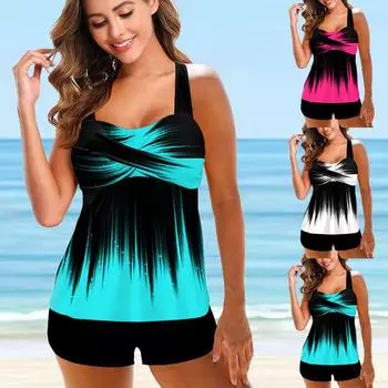 Женская пляжная одежда для плавания Rainbow Fire Summer Tankini Monokini Купальный костюм из двух частей бикини Комплект купальников для женщин S-6XL S