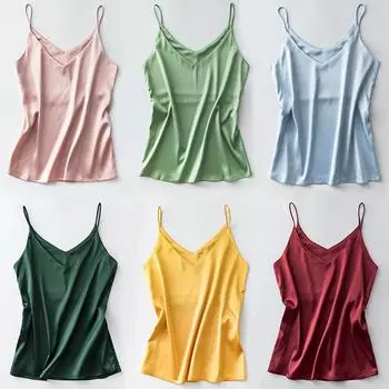 Женская пляжная одежда, камзол, бретелька с лямкой на бретельках, V-образный вырез, атласные шелковые топы без рукавов, нижняя рубашка, одежда на открытом воздухе S серый
