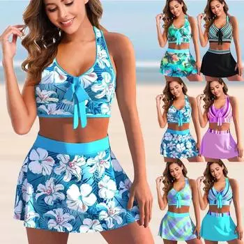 Женская пляжная одежда, комплект бикини из двух частей, купальники, женские купальники Duo White Flower Printed Beach, размеры S-5XL S