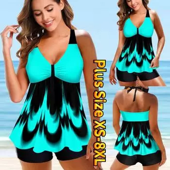 Женская пляжная одежда, купальники больших размеров, купальный костюм, комплекты бикини из двух предметов, купальники, женские танкини с цветочным принтом и цветочным принтом 2XL