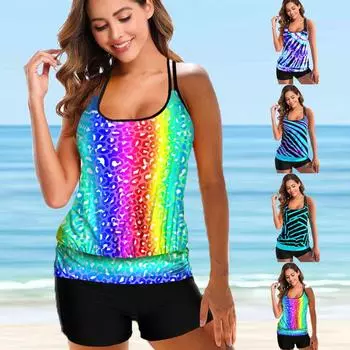 Женская пляжная одежда, разноцветные танкини, монокини, купальный костюм, комплект бикини из двух предметов, купальники, женские танкини S-6XL S разноцветный