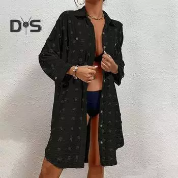 Женская пляжная рубашка, однотонная, с длинным рукавом, лацканом, свободная, однобортная, с защитой от солнца, с карманами, с защитой от ультрафиолета, мягкая, женская кардиган-топ армия зеленый