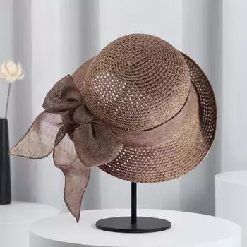 Женская пляжная шляпа с большими полями, солнцезащитная соломенная шляпа со шнуровкой и бантом, универсальная летняя шляпа от солнца для повседневной носки темно-синий