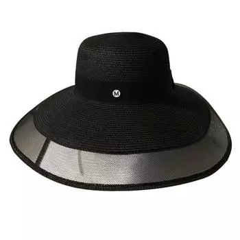 Женская пляжная шляпа с широкими полями из сетки, дышащая, универсальная, солнцезащитная шляпа для путешествий на открытом воздухе, велоспорта, соломенная шляпа, пляжный аксессуар чёрный