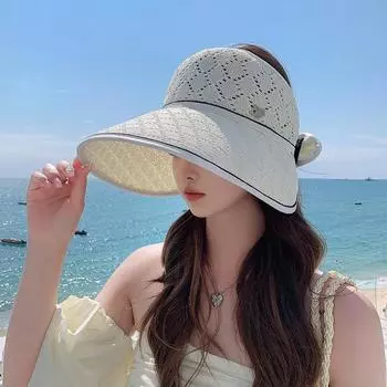 Женская пляжная соломенная шляпа от солнца с козырьком «конский хвост», защита от ультрафиолета, летняя кепка с широкими полями, компактная для путешествий, UPF 50+ 56-58cm