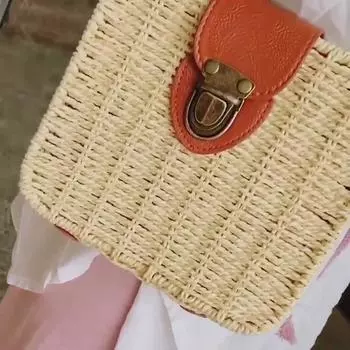 Женская пляжная сумка через плечо в богемном стиле, соломенная сумка, женские маленькие сумки на ремне 18cm*7cm*17cm бежевый