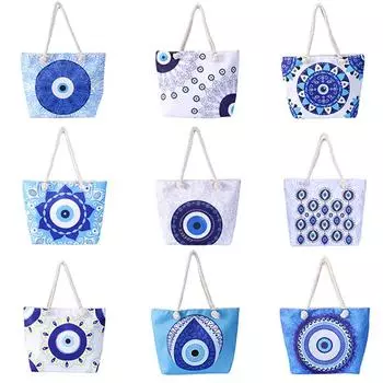Женская пляжная сумка Devil Eyes Tote Blue Eyes Сумка через плечо Evil Eye Canvas Bag A