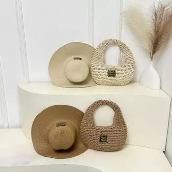 Женская пляжная сумка + шляпа, плетеная сумка через плечо белый