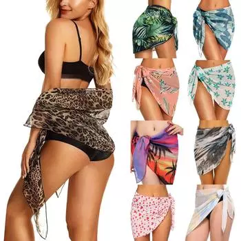 Женская пляжная юбка-саронг с запахом, прозрачный купальник бикини с запахом M чёрный