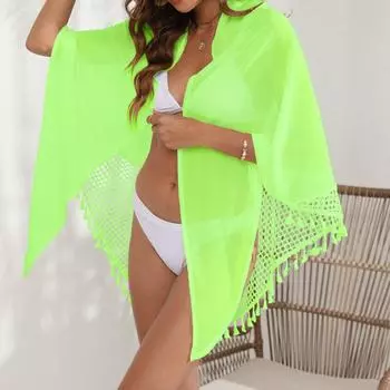 Женская пляжная юбка, женская шифоновая сетчатая юбка с бахромой, цельная юбка на бретелях, солнцезащитная шаль One size белый