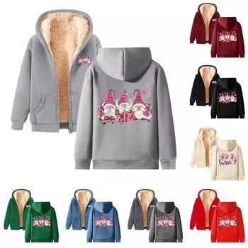 Женская плюшевая и толстая теплая свободная куртка-кардиган с капюшоном и принтом L чёрный