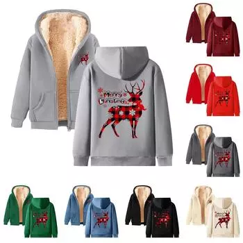 Женская плюшевая и толстая теплая свободная куртка-кардиган с капюшоном и принтом L