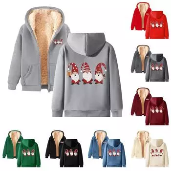 Женская плюшевая и толстая теплая свободная куртка-кардиган с капюшоном и принтом M