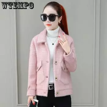 Женская плюшевая куртка для матерей среднего и пожилого возраста, зимнее пальто, осенне-зимний кардиган с отложным воротником для женщин S