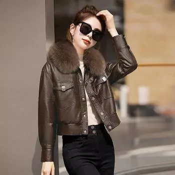 Женская плюшевая куртка из искусственной кожи, новая зимняя популярная короткая и модная утолщенная мотоциклетная кожаная куртка в этом году M