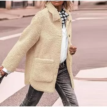 Женская плюшевая куртка Стильная женская искусственная меховая куртка Коллекция Пальто для зимы Модная верхняя одежда S хаки