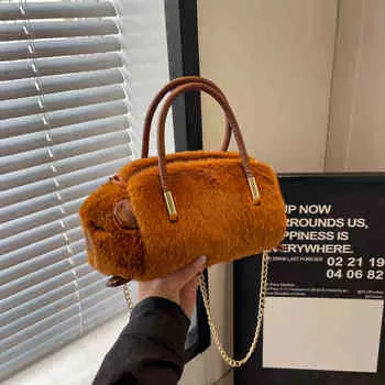 Женская плюшевая маленькая сумка-тоут осень-зима, новая мультяшная панда, подушки, сумки, женская модная сумка через плечо с цепочками