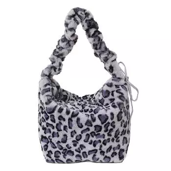 Женская плюшевая модная сумка через плечо с завязкой на ремешке с леопардовым принтом, элегантная сумка большой емкости, шикарная сумка-хобо с верхней ручкой purple leopard print
