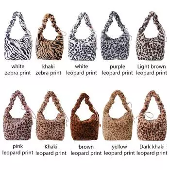 Женская плюшевая мягкая сумка-тоут с завязкой на ремешке с леопардовым принтом, элегантная сумка большой вместимости, стильная сумка для поездок на работу, сумка с верхней ручкой purple leopard print