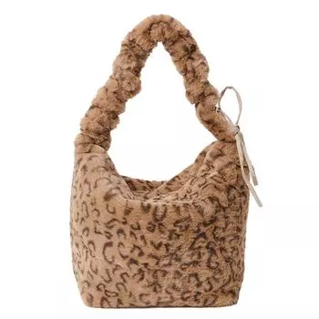Женская плюшевая мягкая сумка-тоут с завязкой на ремешке с леопардовым принтом, элегантная сумка большой вместимости, стильная сумка для поездок на работу, сумка с верхней ручкой purple leopard print