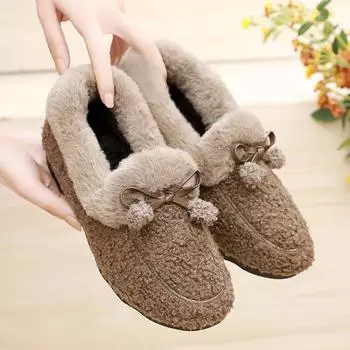 Женская плюшевая обувь, новая зимняя повседневная плюшевая хлопковая обувь 2023 года, женские легкие и теплые зимние ботинки, туфли-бобы на одной ноге 35 чёрный