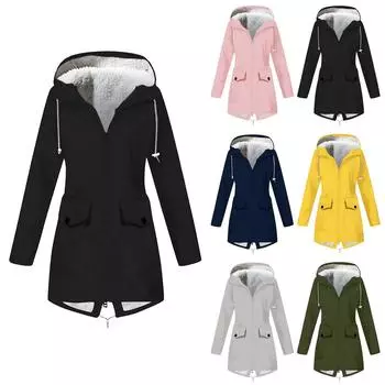 Женская плюшевая однотонная полосатая дождевик на открытом воздухе плюс водонепроницаемый плащ с капюшоном ветрозащитный XXXL зелёный