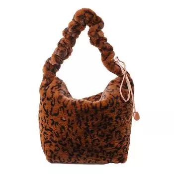 Женская плюшевая простая сумка для покупок с завязкой на ремешке с леопардовым принтом, элегантная сумка большой вместимости, шикарная сумка-хобо с верхней ручкой purple leopard print