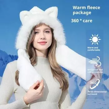 Женская плюшевая шапка с защитой лица, мешковатая флисовая шапка-бини, шарф-маска с капюшоном, теплая зимняя ветрозащитная лыжная шапка для занятий спортом на открытом воздухе