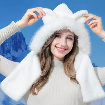 Женская плюшевая шапка с защитой лица, мешковатая флисовая шапка-бини, шарф-маска с капюшоном, балаклава абрикосовый