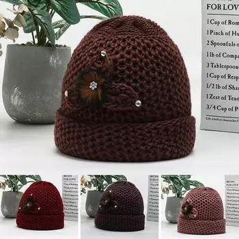 Женская плюшевая шерстяная шапка, вязаная шапка для бабушки среднего и пожилого возраста, вязаная шапка для зимы, теплая плюшевая шапка для пожилых женщин