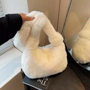 Женская плюшевая сумка через плечо, однотонная сумка через плечо, сумка для мобильного телефона бежевый