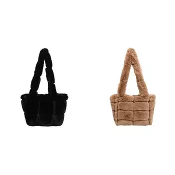 Женская плюшевая сумка через плечо, повседневная, меховая, сумка-тоут, мягкая сумка для покупок (черный) *