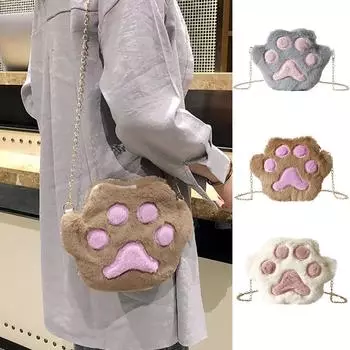 Женская плюшевая сумка через плечо с милым котом, студенческие сумки для телефона белый