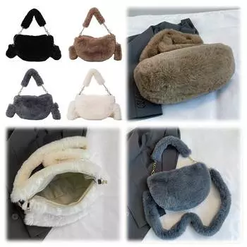 Женская плюшевая сумка через плечо с застежкой-молнией, сумка-цепочка, мягкая зимняя сумка-клатч, пушистая сумка для работы и путешествий чёрный