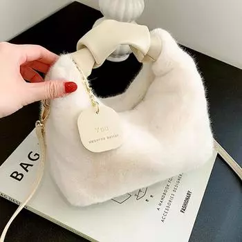 Женская плюшевая сумка через плечо, зимняя однотонная сумка на молнии, сумка для покупок хаки