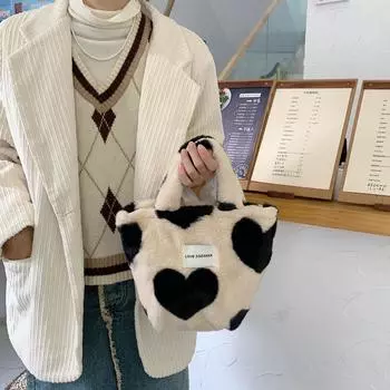 Женская плюшевая сумка для девочек Love Lunch большой вместимости, студенческая сумка для переноски OneSize бежевый