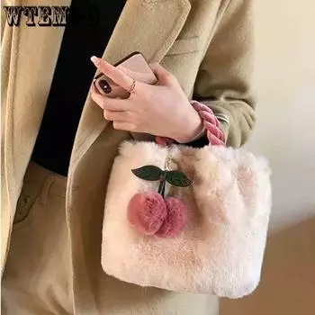 Женская плюшевая сумка Sweet Girl Handbag одно плечо Messenger Bag осень и зима One Size белый