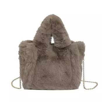 Женская плюшевая сумка-тоут, пушистая сумка, однотонная сумка на цепочке, большая вместимость, пушистая сумка-саквояж для путешествий на открытом воздухе белый