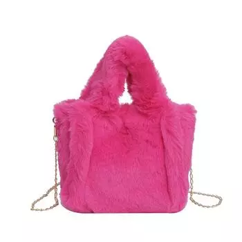 Женская плюшевая сумка-тоут с цепочным ремешком, однотонная сумка-слинг для осени и зимы белый