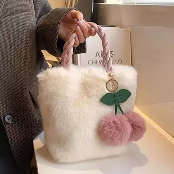Женская плюшевая сумочка, новая осенне-зимняя модная теплая вместительная сумка, универсальная мягкая сумка P1K3 White-One size