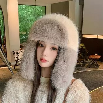 Женская плюшевая теплая защитная шапка для ушей, осенне-зимняя, толстая, повседневная, модная, однотонная, для катания на лыжах и велоспорта One Size чёрный