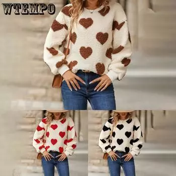 Женская плюшевая толстовка с принтом Love, свободная, с длинным рукавом и круглым вырезом M чёрный