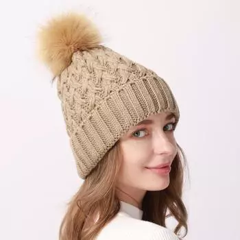 Женская плюшевая утолщенная шерстяная шапка, осенне-зимняя уличная морозостойкая теплая вязаная шапка OneSize хаки