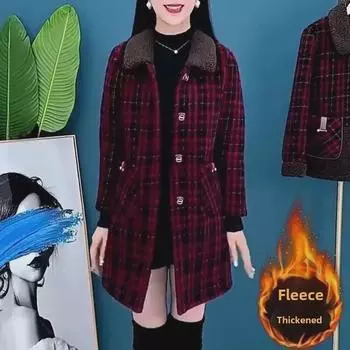 Женская плюшевая, утолщенная, свободного кроя клетчатая куртка - зима 2024 года, модный, омолаживающий стиль 5XL зелёный