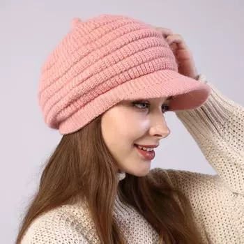 Женская плюшевая вязаная бейсболка из мягкой кроличьей шерсти, берет, теплая кепка OneSize хаки