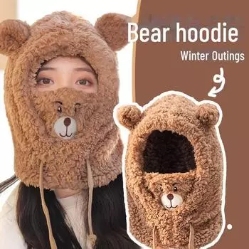 Женская плюшевая зимняя шапка-шарф и ветрозащитная повязка на голову с маской One Size темно-коричневого