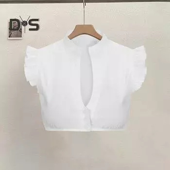 Женская поддельная рубашка с V-образным вырезом, оборками, без рукавов, однобортный короткий топ, однотонный, облегающий крой, рубашка для вечеринок на Октоберфесте, пивной фестиваль S A